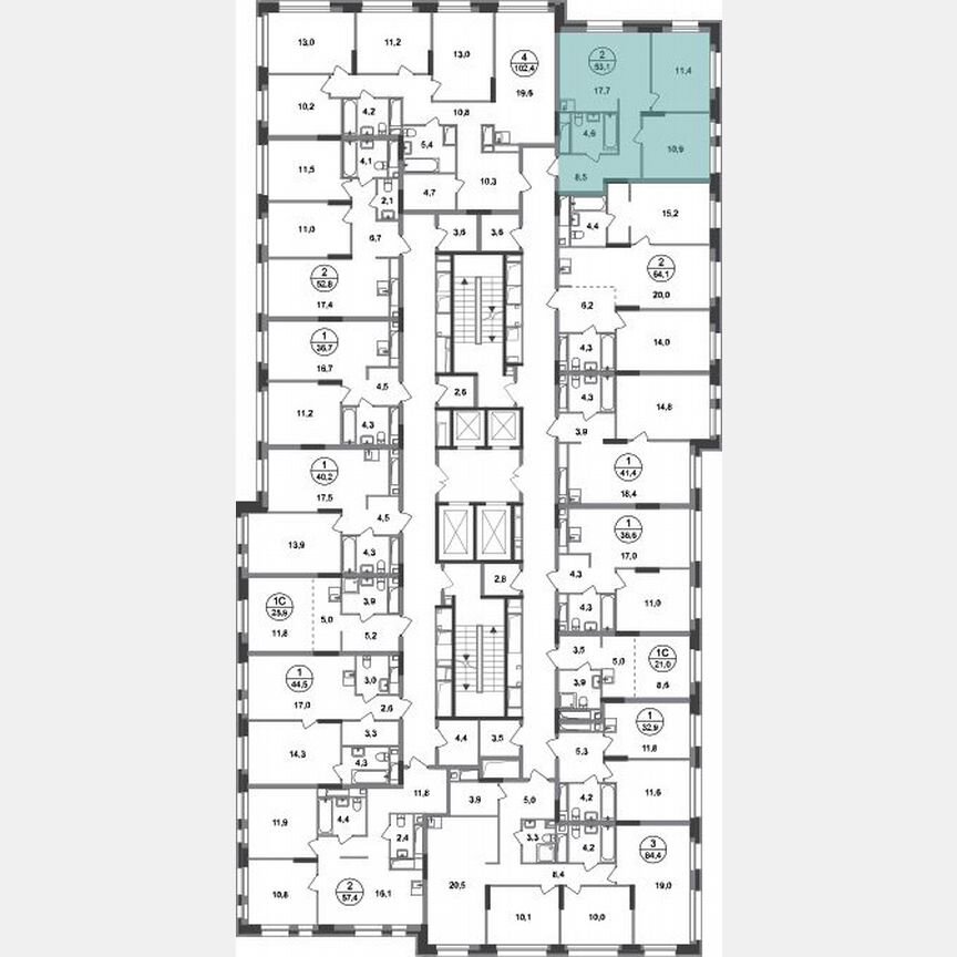2-к. квартира, 53,1 м², 15/20 эт.