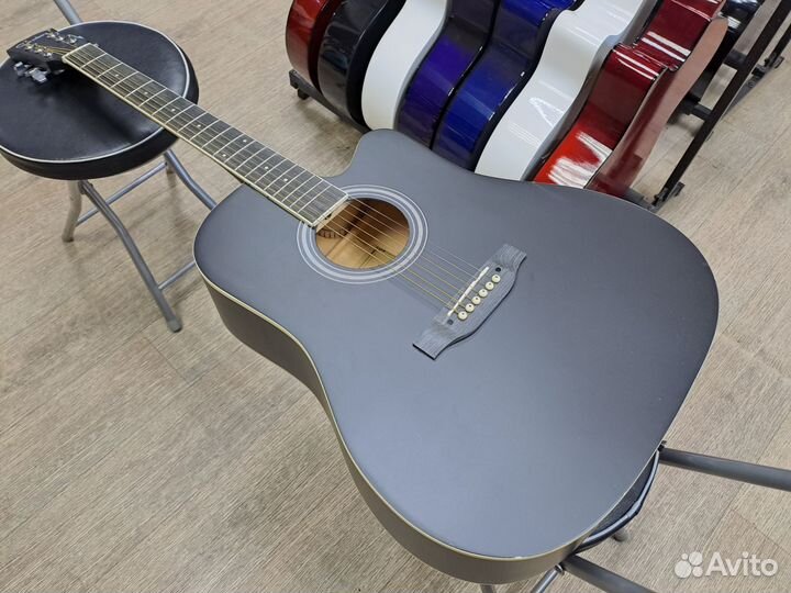 Гитара акустическая дредноут чёрная матовая