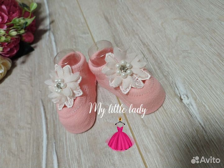 Комплект пинетки (носочки) и повязка новый