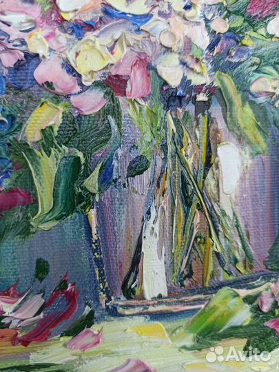 Картина гортензии в вазе маслом на холсте цветы