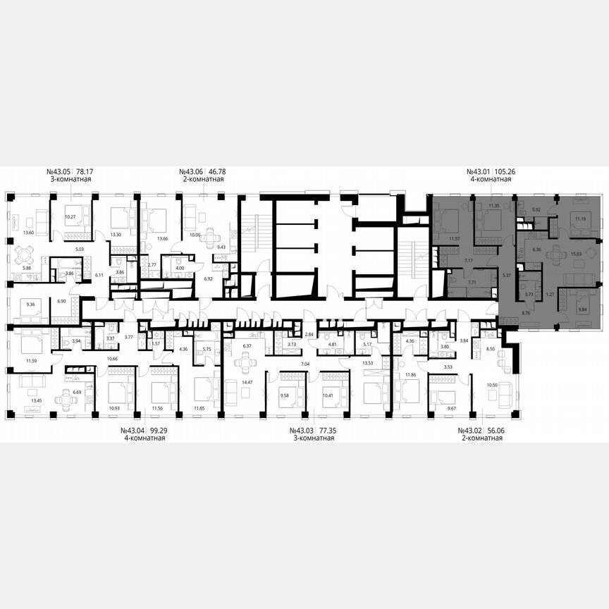 4-к. квартира, 105,3 м², 43/48 эт.