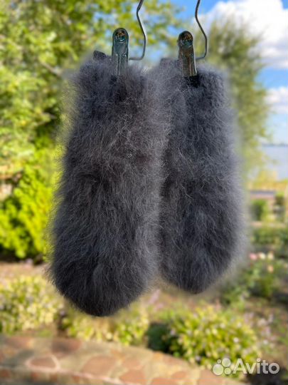 Варежки пуховые женские из серого кроличьего пуха