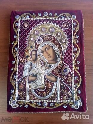 Икона Богородицы, оклад вышивка