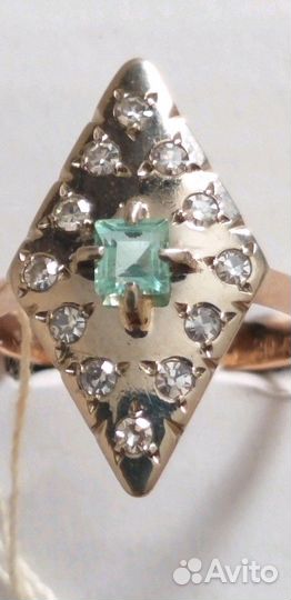 Колечко с бриллиантами,изумрудом, новейшее, 583 пр