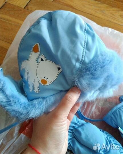 Комплект шапка и варежки новый, детский