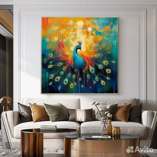 Интерьерная картина маслом павлин Онлайн примерка