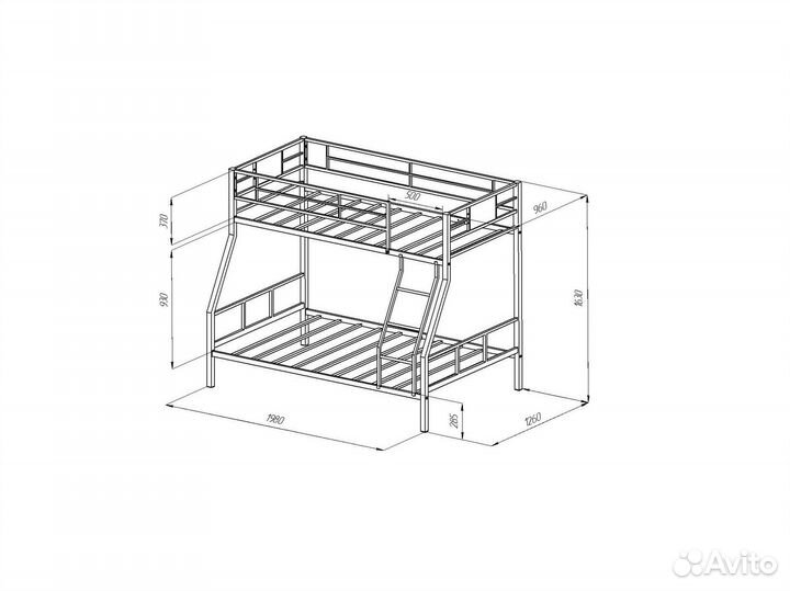Кровать двухъярусная металлическая