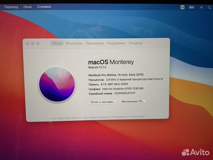 Apple Macbook Pro 2015 13.3 / 2.9GHz / 8Gb / SSD 5