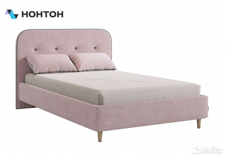 Кровать Лео велюр нежно-розовый / графит