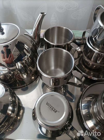 Новый чайный сервис нерж.,чайные пары 6 шт