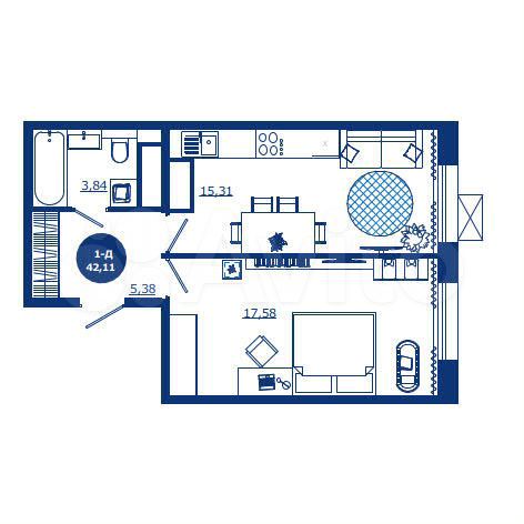 1-к. квартира, 42,1 м², 4/17 эт.