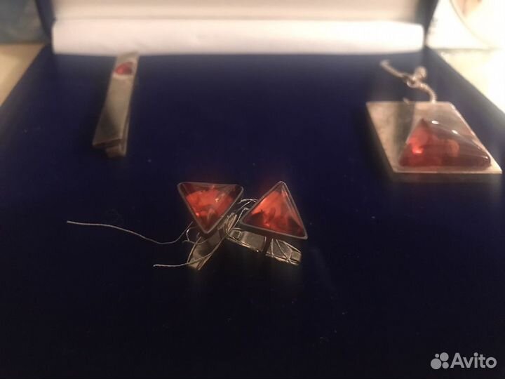 Натуральный крупный янтарь/Мужской набор/3предмета