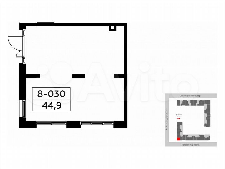 Аренда, торговое помещение площадью 44.9 кв.м