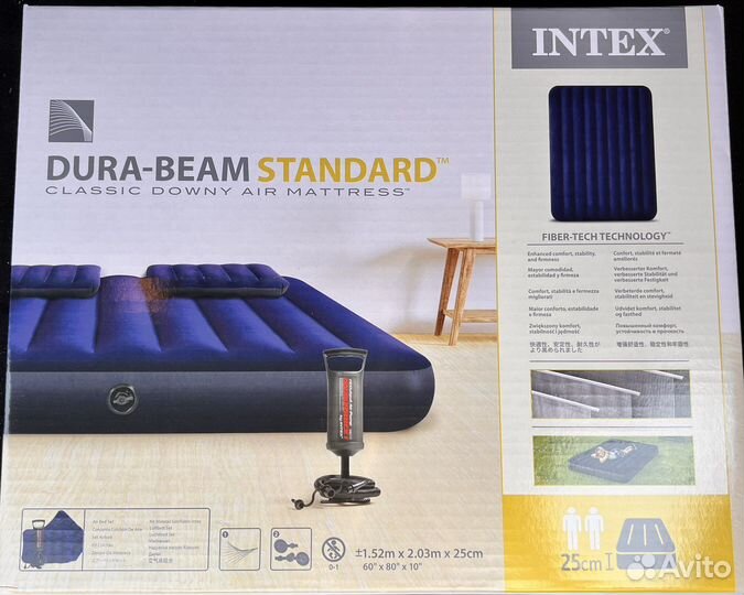 Надувная кровать с насосом и подушками intex новый