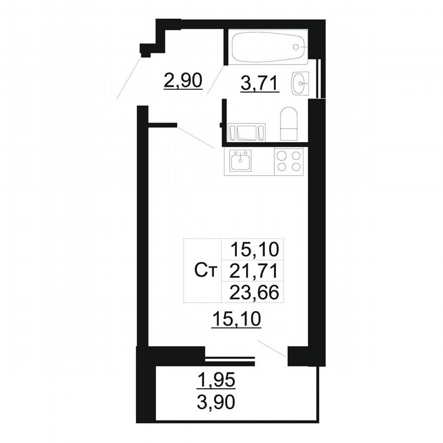 Квартира-студия, 23,7 м², 5/11 эт.
