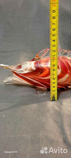 Ваза рыбка,гутная техника,цветное стекло,ссср