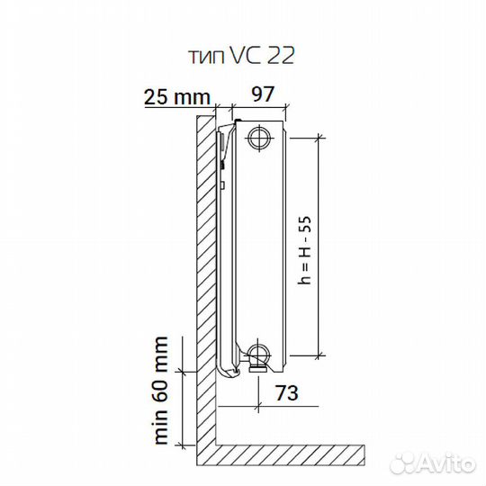 Радиатор стальной панельный тип 22 км Ventil Compact 500х1200 мм 1/2 нижнее универсальное подключени