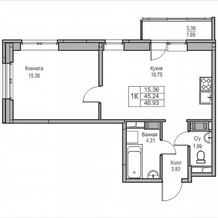 1-к. квартира, 46,9 м², 18/23 эт.