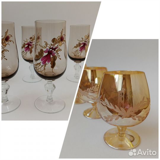 Бокал СССР цветное стекло фужер перламутр роспись
