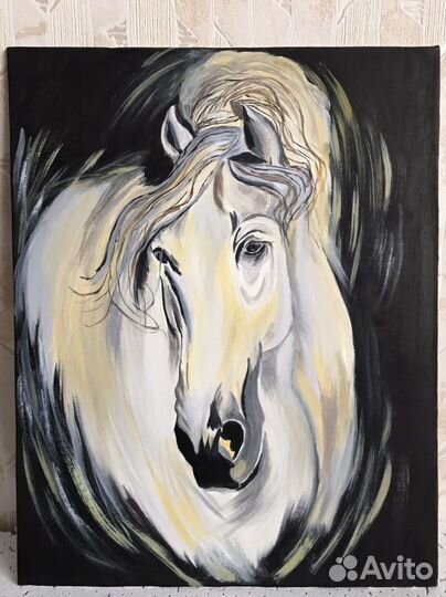 Картина маслом белая лошадь