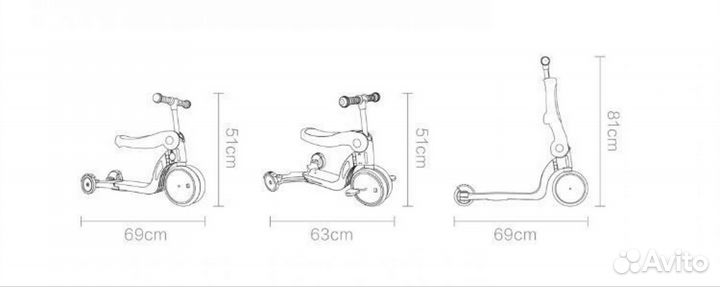 Детский самокат-беговел bebehoo 5-in-1 (Красный)