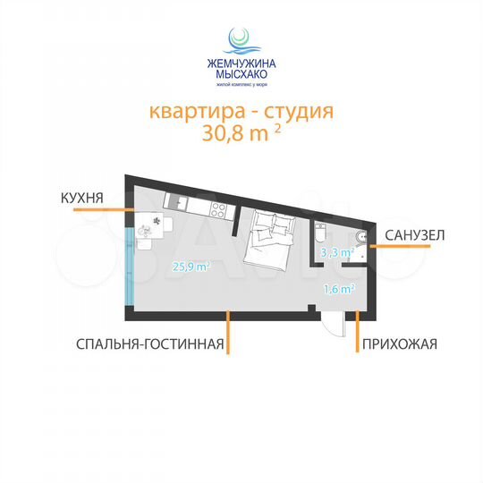 Квартира-студия, 30,8 м², 2/9 эт.