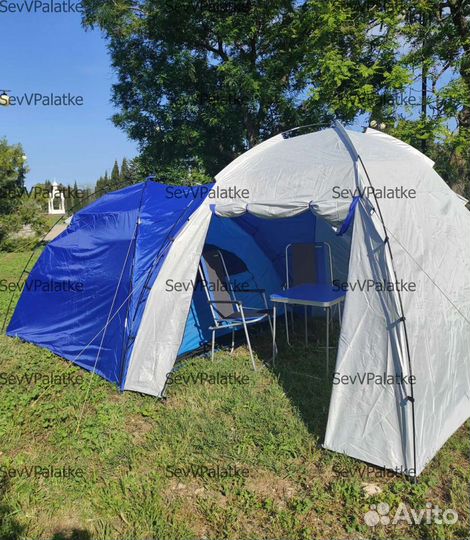 Палатка 4-х местная 2-х комнатная с большим шатром