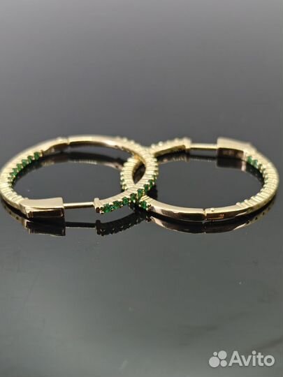 Серьги из желтого золота 585 с изумрудами 0,45 ct