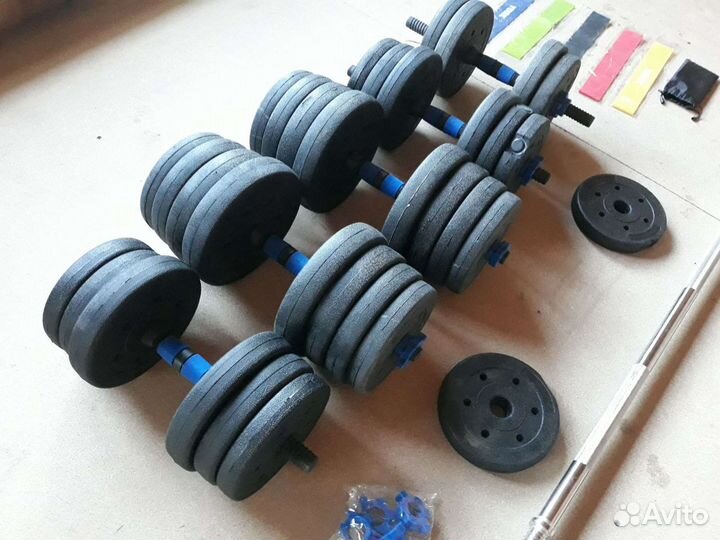Гантели новые 2 по 10, 2 по 15, гриф 125 см