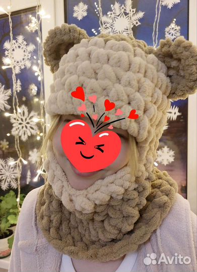 Балаклава теплая плотная вязка с флисом