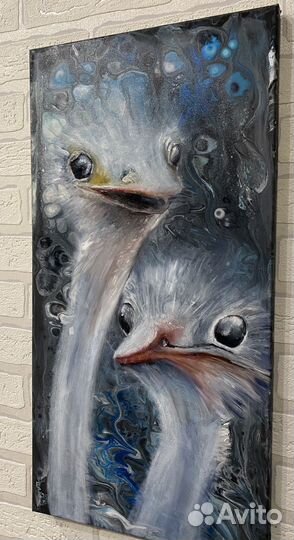 Картина веселые страусы, масло, холст 30:60