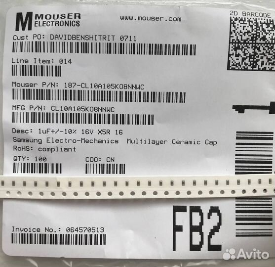 100 шт CL10A105KO8nnwc Керамический конденсатор 1u