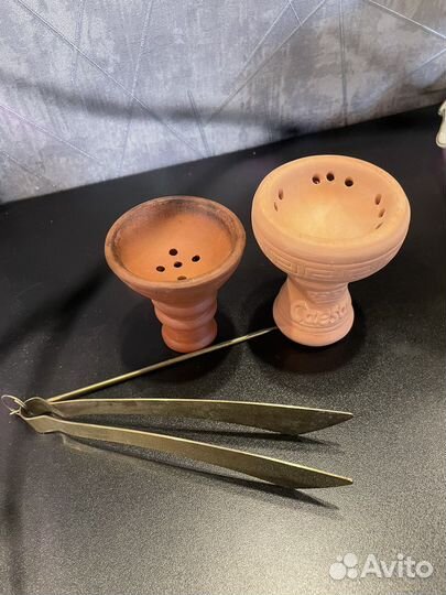Чаша глиняная 2 штуки плюс щипцы