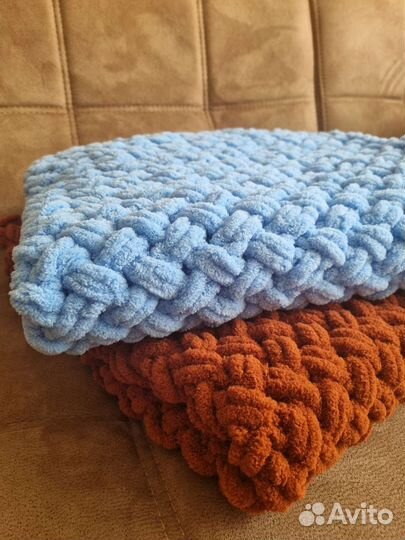 Плед детский плюшевый вязаный новый