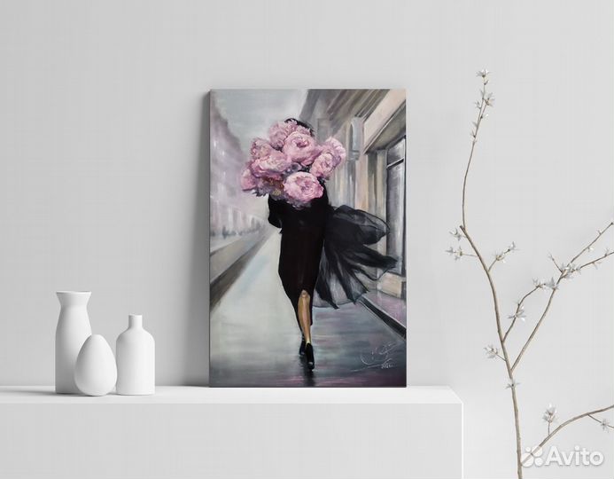 Пионы, картина с цветами 40х60 см