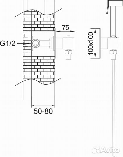 Гигиенический душ с термостатом Rose R965H, черный