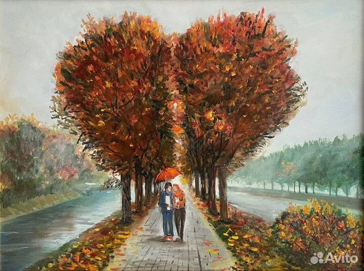 Картина маслом на холсте. Свидание в аллее