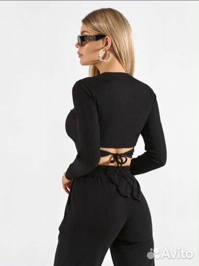 Топ с длинным рукавом в рубчик