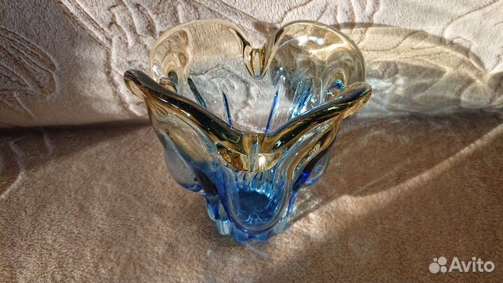 Хрустальная ваза Конфетница гутное стекло Чехослов