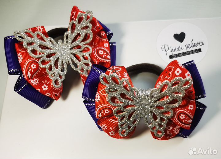 Бантики с бабочками. Ручная работа