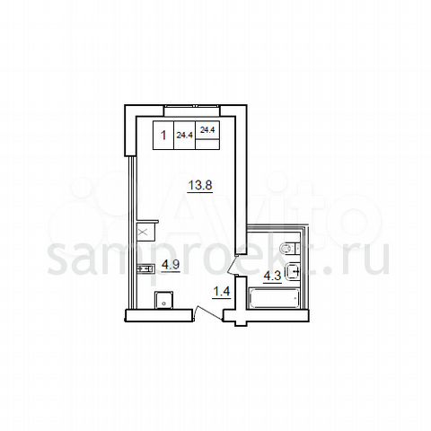 Куйбышев планировка квартир 1-к квартира, 24.4 м², 2/4 эт. на продажу в Самаре Купить квартиру Авито