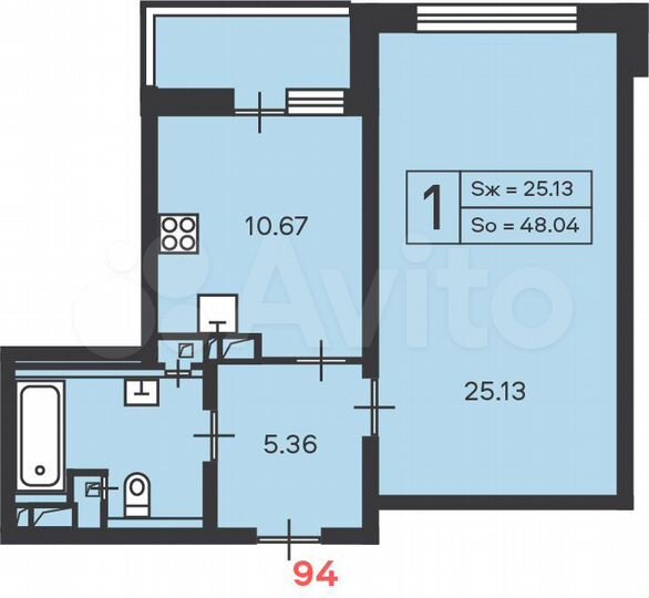 1-к. квартира, 48 м², 15/17 эт.