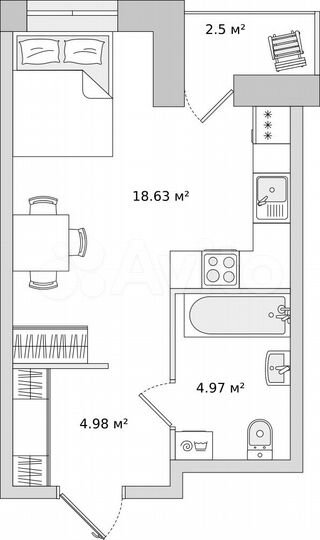 Квартира-студия, 28,1 м², 19/21 эт.