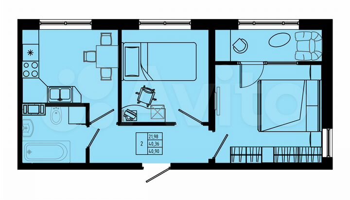 2-к. квартира, 40,9 м², 4/8 эт.