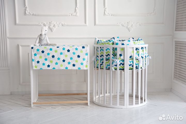 Круглая кроватка 7в 1 из берёзы