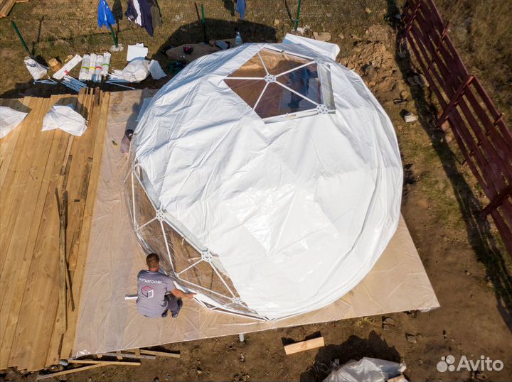 Глэмпинг сфера купольный шатер, зимний вариант