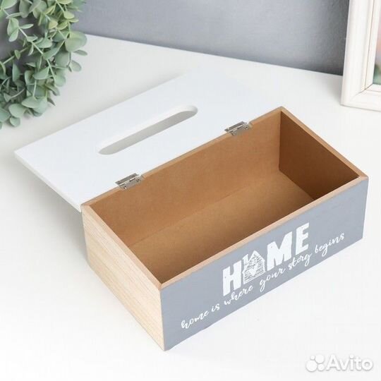 Шкатулка дерево для салфеток 'Дом - место, где нач