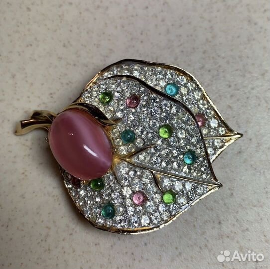 Винтажная брошь Лист паве