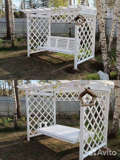 Качели деревянные с перголой