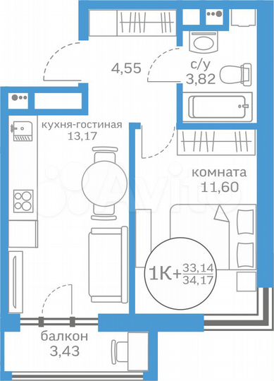 1-к. квартира, 33,1 м², 19/20 эт.